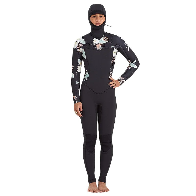 wetsuits with extra padding for comfort-Billabong Women's Salty Dayz 4/3 Hooded Wetsuit - Black Pebble