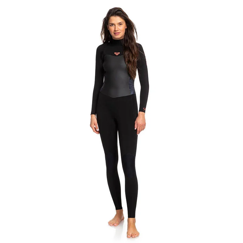 wetsuits with soft-touch inner lining-Roxy Womens Syncro 5/4/3 Back Zip Wetsuit - Black / Gunmetal