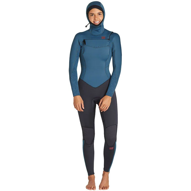 wetsuits for surf beginners-Billabong Women's Furnace Synergy 5/4 Hooded Wetsuit - Black Marine