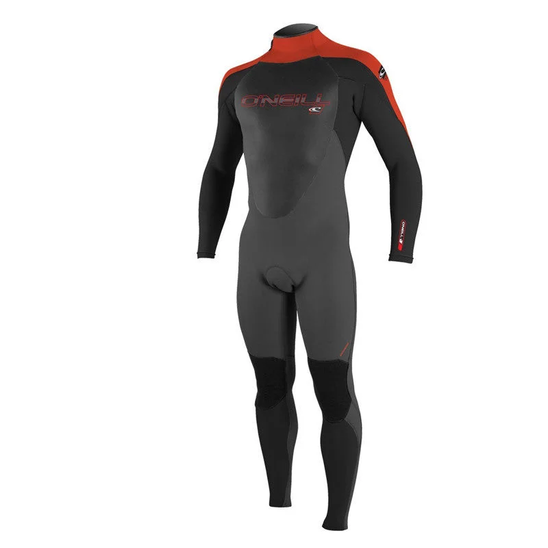 wetsuits with body contouring fit for better performance-O'Neill Youth Epic 4/3 Wetsuit - Graphite/Black/Neon Red