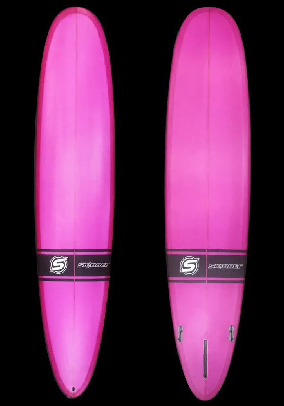 surfboards with a deep concave for fast paddling-SOLD SKINNER 9' X 23 X 3" Round Pin Longboard Fucia Pigment Poly