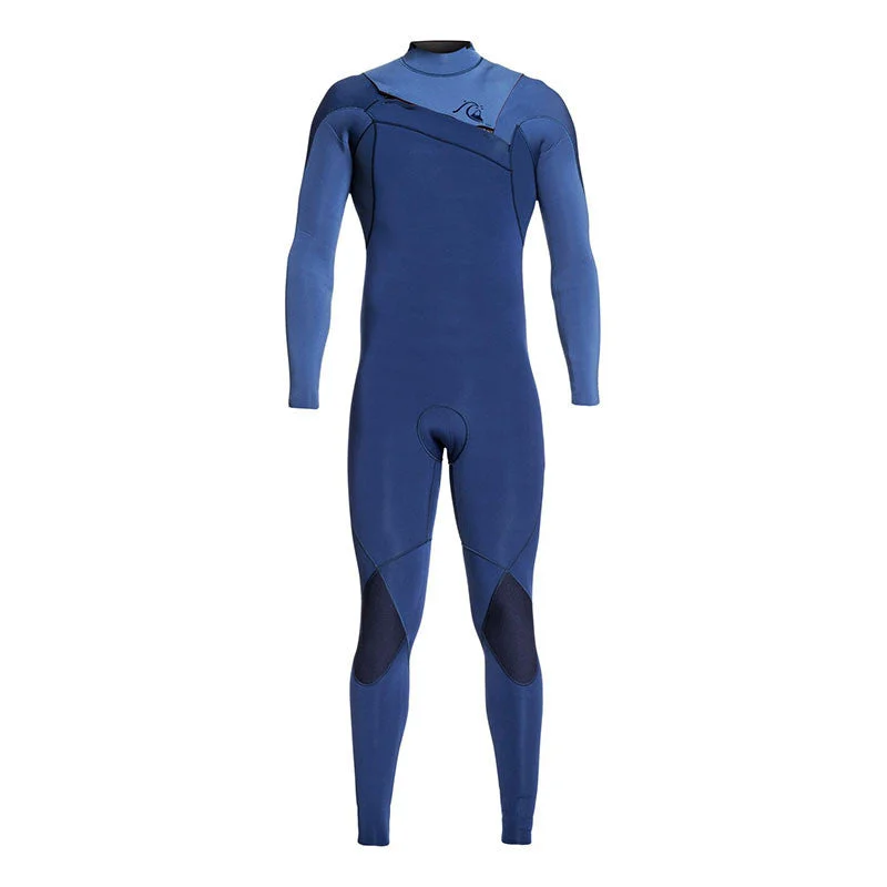 wetsuits for better coverage and warmth-Quiksilver Highline LTD Monochrome 3/2 Chest Zip Wetsuit - Iodine Blue / Cascade Blue