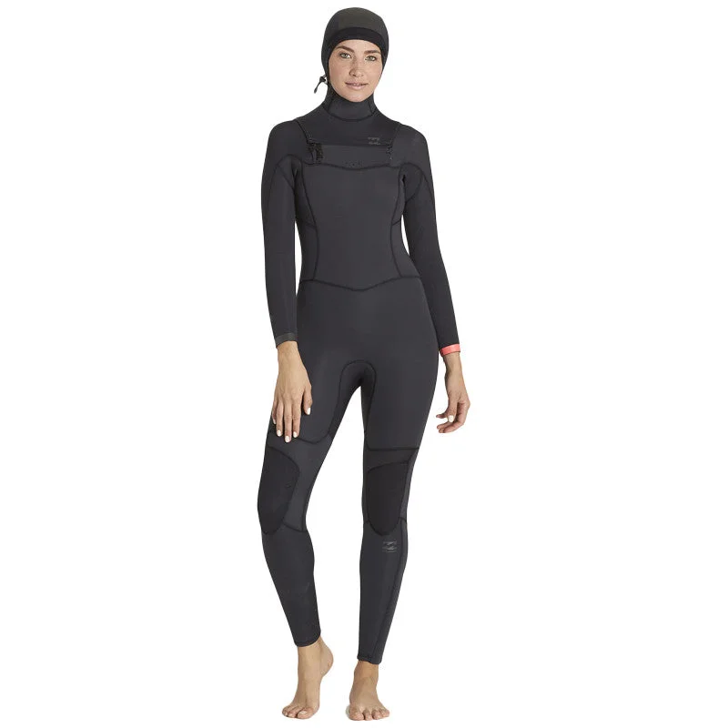 wetsuits for cold water diving-Billabong Women's Synergy 5/4 Hooded Wetsuit - Black Sands / Maroon