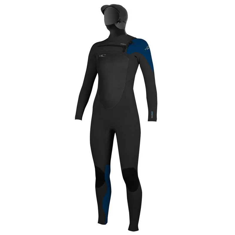 lightweight wetsuits for warm water-O'Neill Women's Superfreak 5/4 Hooded Wetsuit - Black/Deepsea/Spyglass