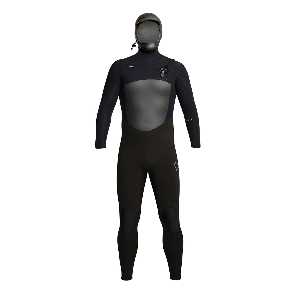 wetsuits with UV protection-Xcel Men's Infiniti Hooded 5/4 Wetsuit FA22 - Front Zip