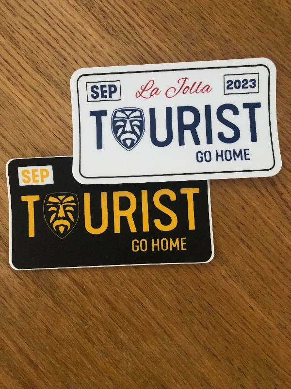 surf clothing for improved mobility in the water-Tourist Go Home Sticker, Black + White - 2 Pack