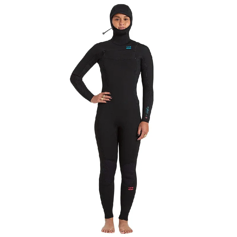 wetsuits for high-activity watersports-Billabong Women's Synergy 5/4 Hooded Chest Zip Wetsuit - Black