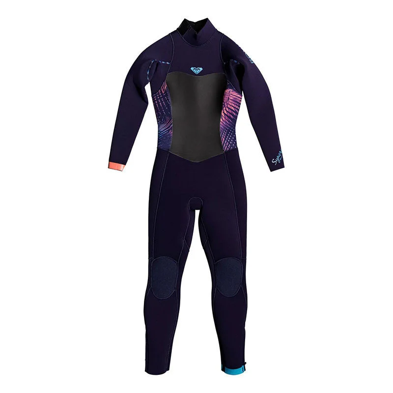 wetsuits for easier movement in the water-Roxy Girls Syncro 4/3 Wetsuit - Blue Ribbon / Coral Flame