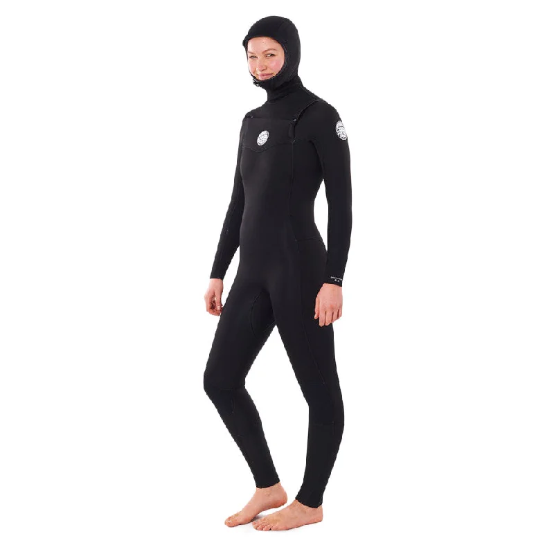 wetsuits for flexible movement-Sale Rip Curl Women's Dawn Patrol 5/4 Chest Zip Hooded Wetsuit