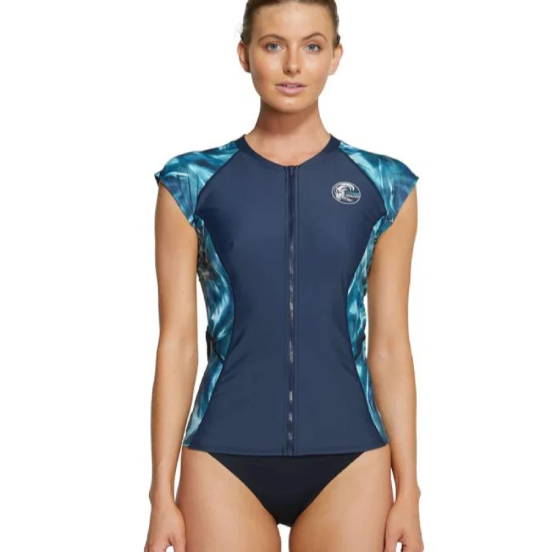 surf clothing for comfort in different temperatures-O'Neill Bahia Cap Sleeve Rash Vest - Aqua Swirl