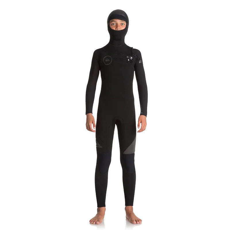 best wetsuits for triathlons-Quiksilver Youth Syncro 5/4/3 Hooded Wetsuit