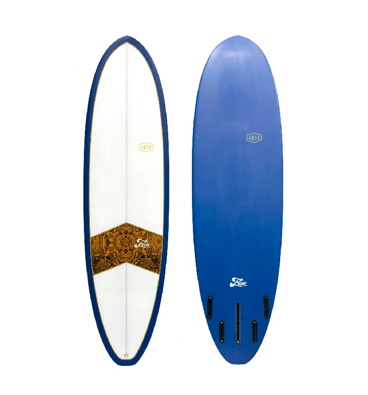 surfboards with ultra-responsive fins for fast turns-AQSS Flow MK2 Midlength - Blue/Paisley