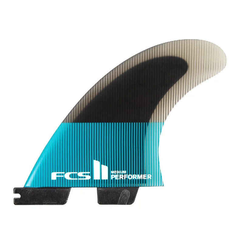 surfboard fins for performance in choppy waters-FCS II THRUSTER - Performer PC Small Teal/Black Tri Fins