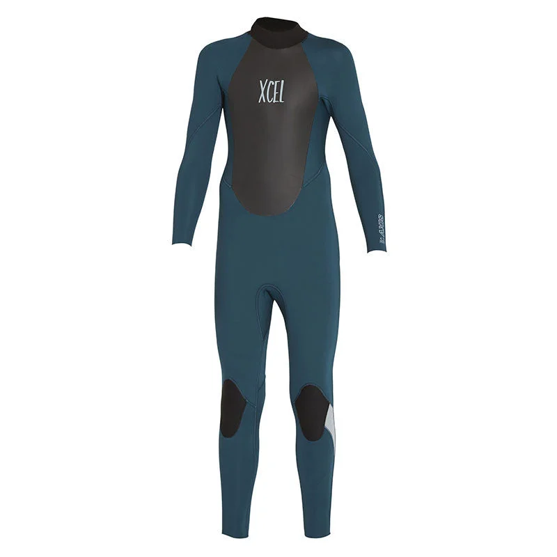 wetsuits with superior insulation for cold water-Xcel Youth Axis Back Zip 4/3 Wetsuit - Spruce / Fog Blue