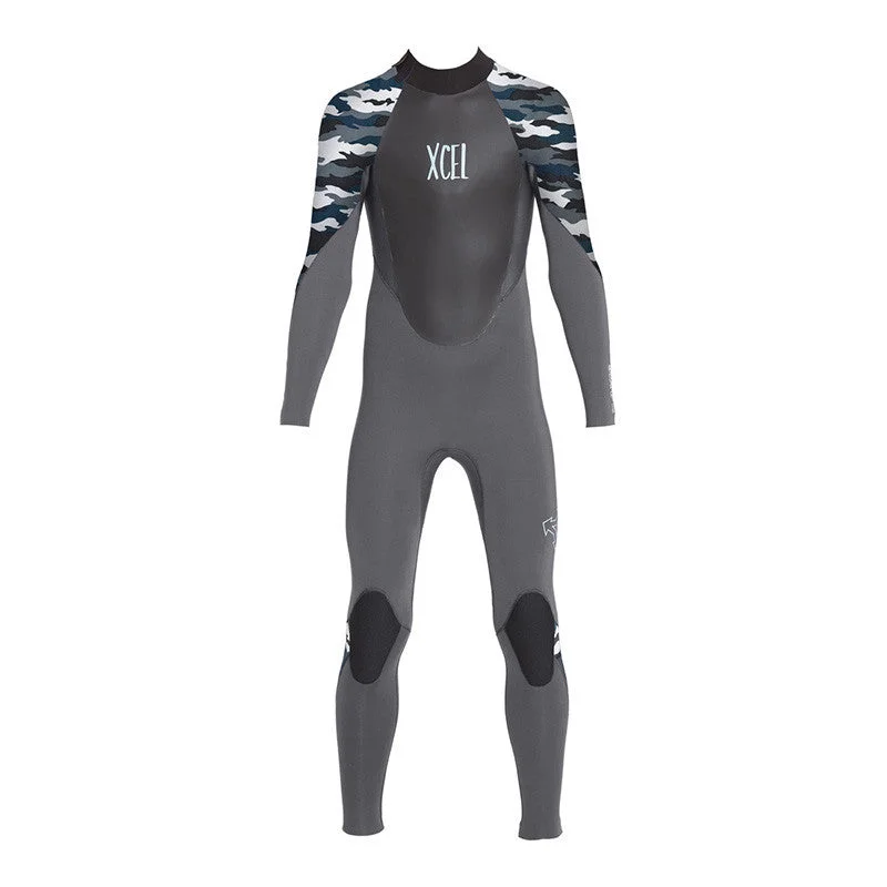 wetsuits for extreme conditions-Xcel Youth Axis Back Zip 4/3 Wetsuit -Jet Black / Snow Camo