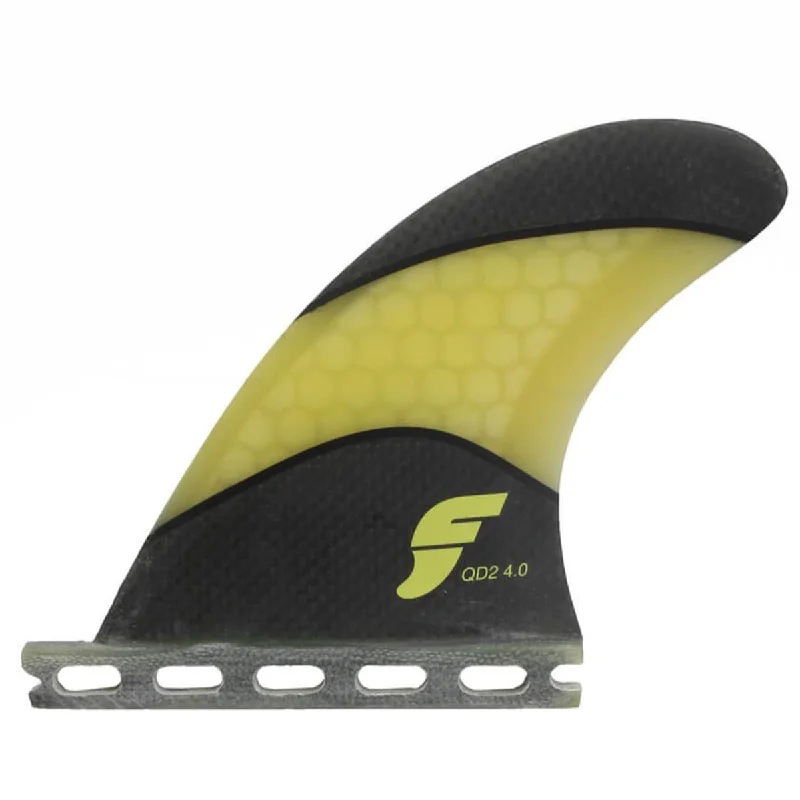 surfboard fins with carbon construction for lightness-FUTURES QUAD REAR QD2 4.0 Techflex Fin Pair Carbon/Yellow - Medium