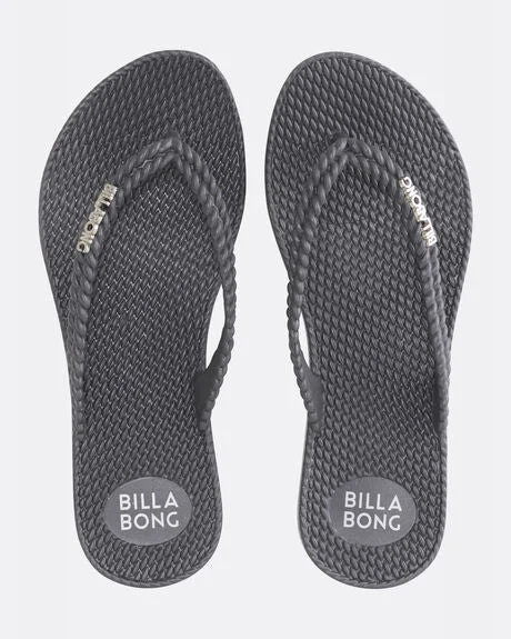 surf clothing with reinforced seams for durability-Billabong Women's Kick Back Thong - Graphite