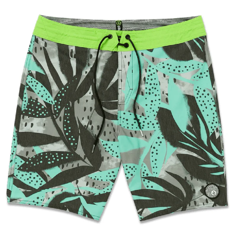 surf clothing for a better range of motion-Volcom Waterside Floral Stoney 19 Boardshort - Dusty Aqua