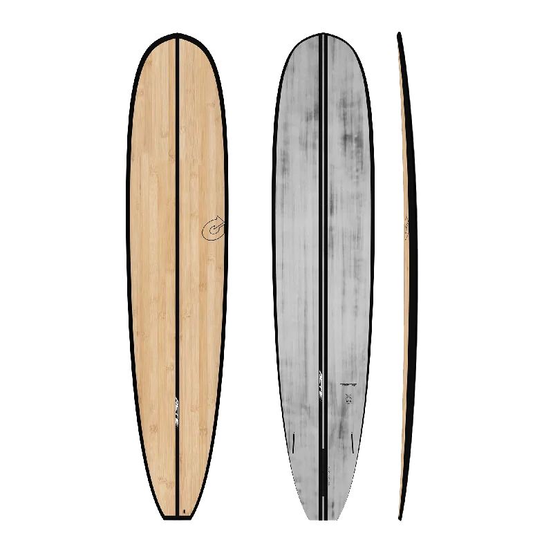 surfboards for efficient paddling in deep water-Torq 9'1 ACT Noserider High Performance Longboard Surfboard - Bamboo Black Rails