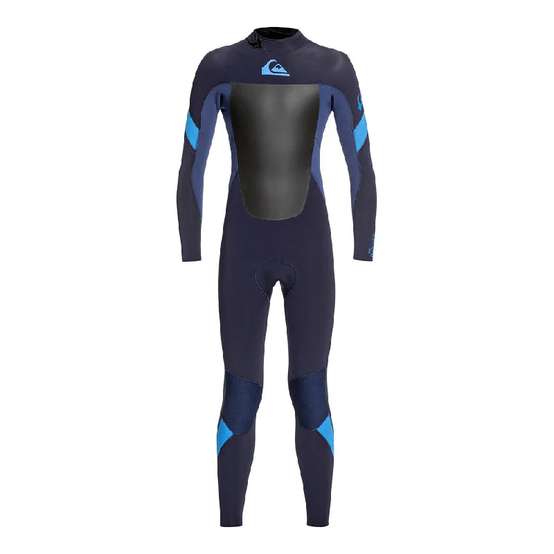 wetsuits for tropical waters-Quiksilver Youth Syncro 4/3 Back Zip Wetsuit - Dark Navy / Iodine Blue