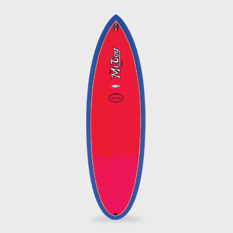 surfboards for power and control in larger waves-McCoy All Round Nugget 3F FCS II XF Sunset Polish Surfboard - Pink/Blue