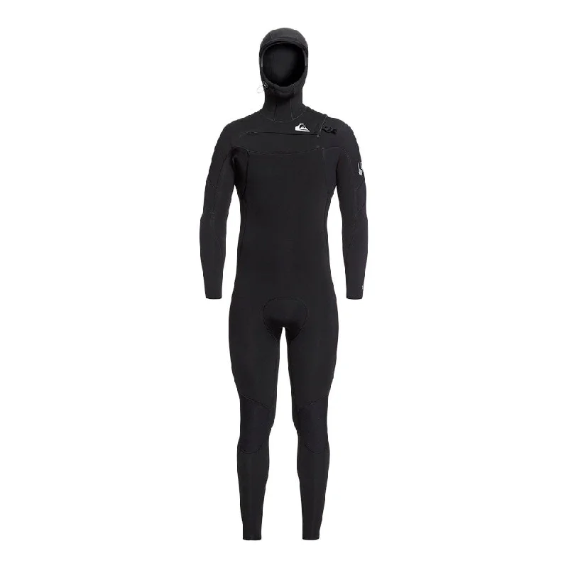 wetsuits with windproof materials for cold wind-Quiksilver Syncro 5/4/3 CZ GBS Hooded Wetsuit - Black / Silver