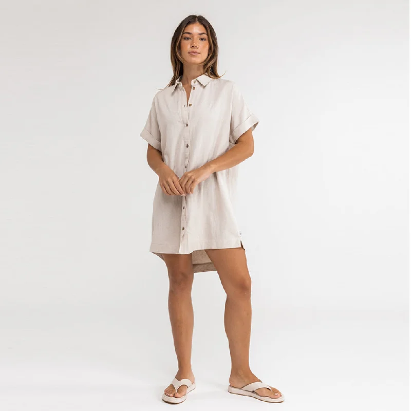 surf clothing with built-in protection from the sun-Rhythm Women's Classic Shirt Overswim Dress - Oatmeal