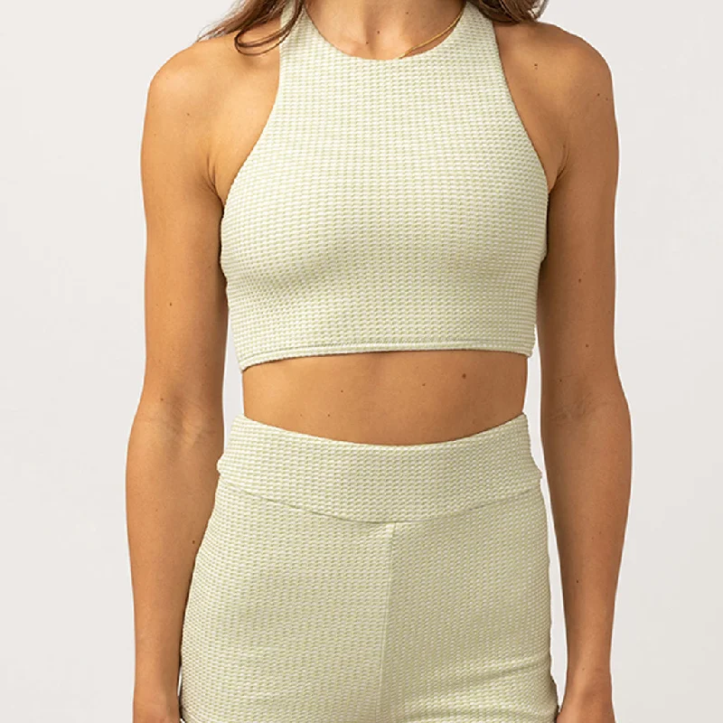 surf clothing for ultimate flexibility in the surf-Rhythm Women's Maisy Check Cross Back Crop Top - Sage