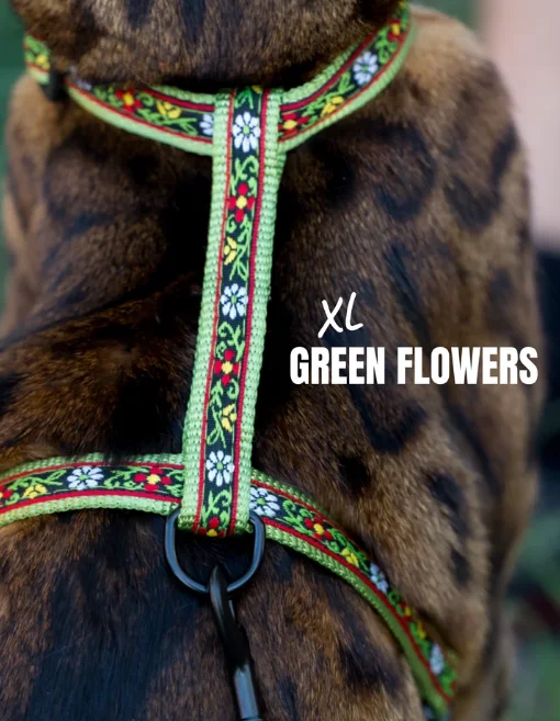 Leash and Green Flowers XL Harness