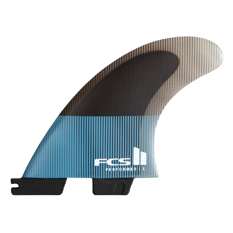 surfboard fins for easy adaptation to wave shape-FCS II Performer PC Tranquil Blue Tri Fins