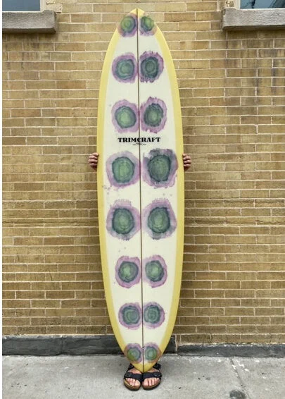 surfboards for long-distance paddling-7'2" Trimcraft Surfboards Haley Pin - Tie Dye / Old Board Yellow