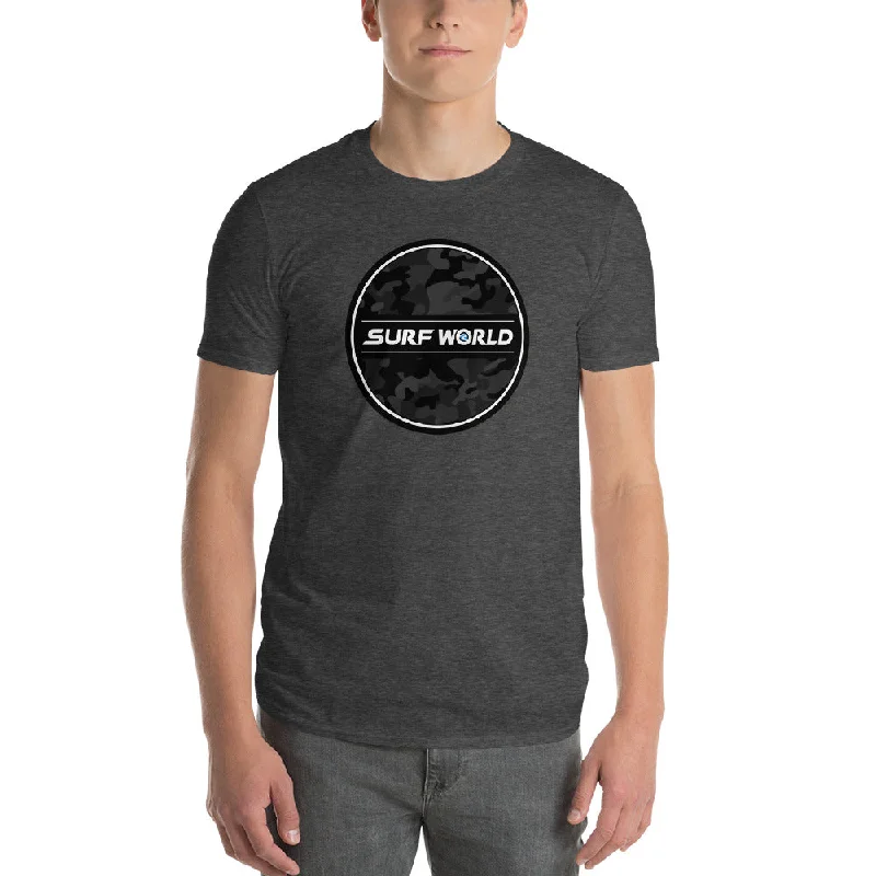 surfboards for comfortable, extended sessions-Surf World Dark Camo Circle Short-Sleeve T-Shirt - Dark Grey Heather