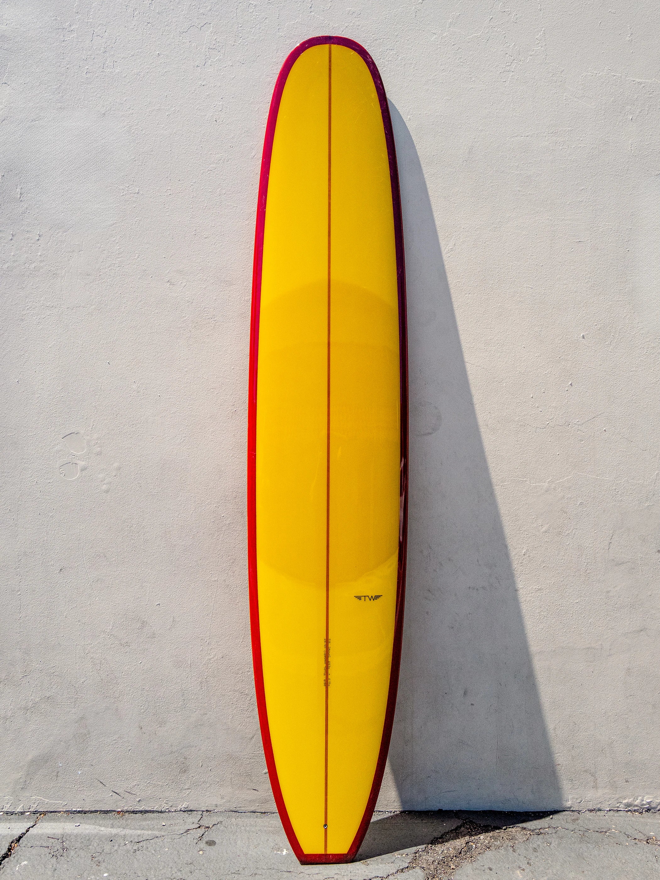 surfboards for deep water-Tyler Warren | 9’8” Salinas Gold & Wine Glossed Longboard