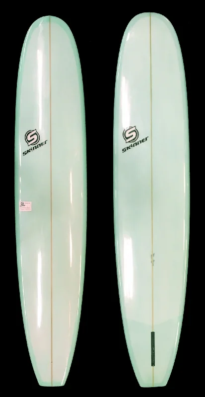 surfboards for faster transitions from wave to wave-SOLD  Skinner 9'6 Noserider Log - Coke Bottle Green Resin Tint Gloss and Polish Poly