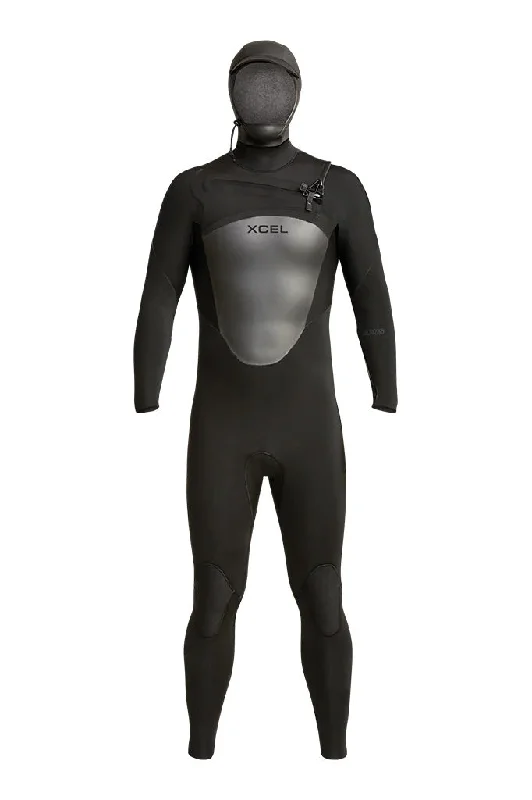 wetsuits for cold water diving-Xcel Axis Front Zip 5/4 Hooded Wetsuit - Black