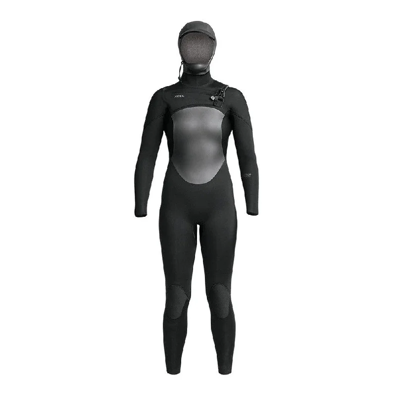 wetsuits with internal lining for extra comfort-Xcel Women's Axis Hooded 5/4mm Wetsuit - Black