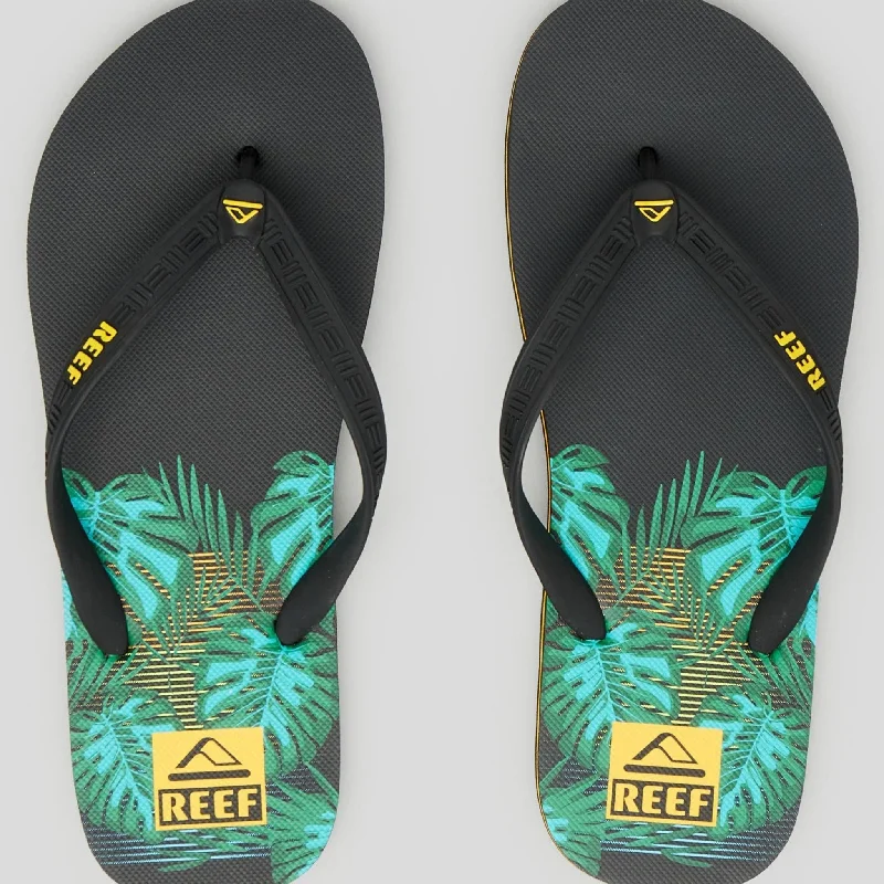 surf clothing for beach activities-Reef Men's Seaside Prints Thongs - Monstera Green