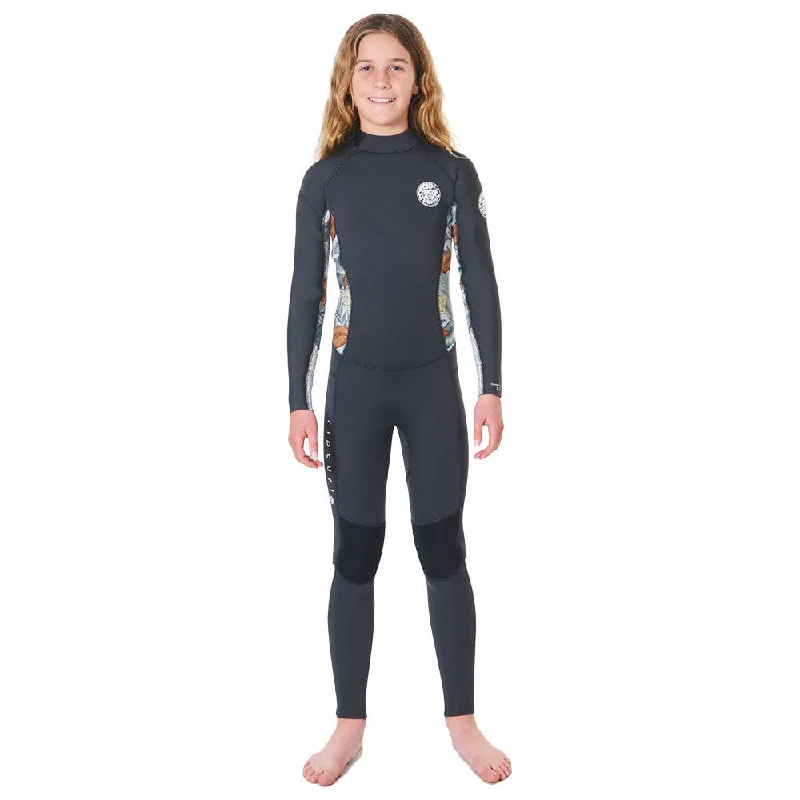 wetsuits for maximum mobility-Rip Curl Junior Girls Dawn Patrol 3/2 Back Zip Wetsuit - Charcoal Grey